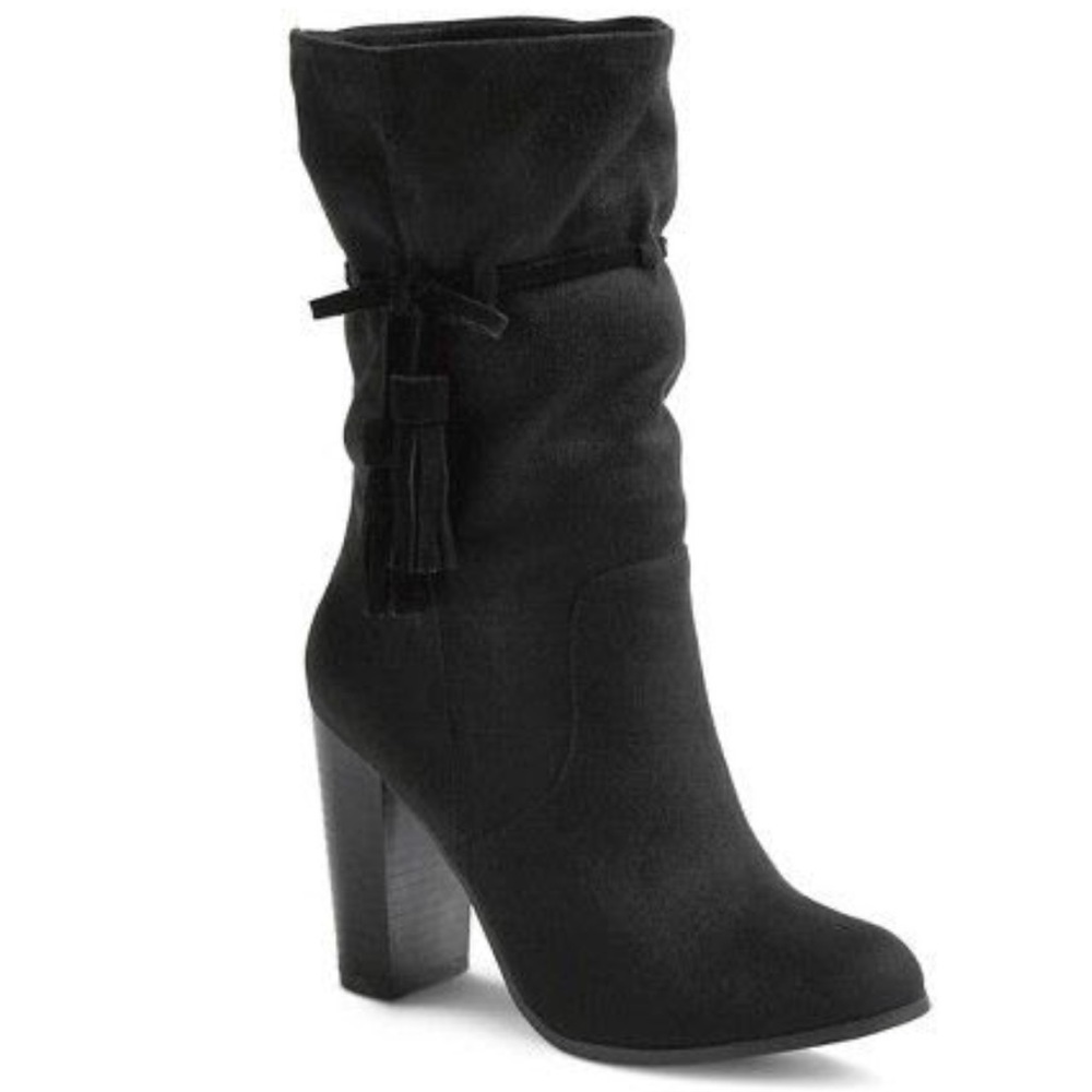 A+ Faux Suede Heeled Boots with Tassel